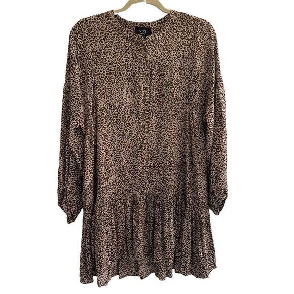 Vici Brown Tan Leopard Cheetah Print Long Sleeve Dress Women’s Size Small Flowy - Picture 5 of 9